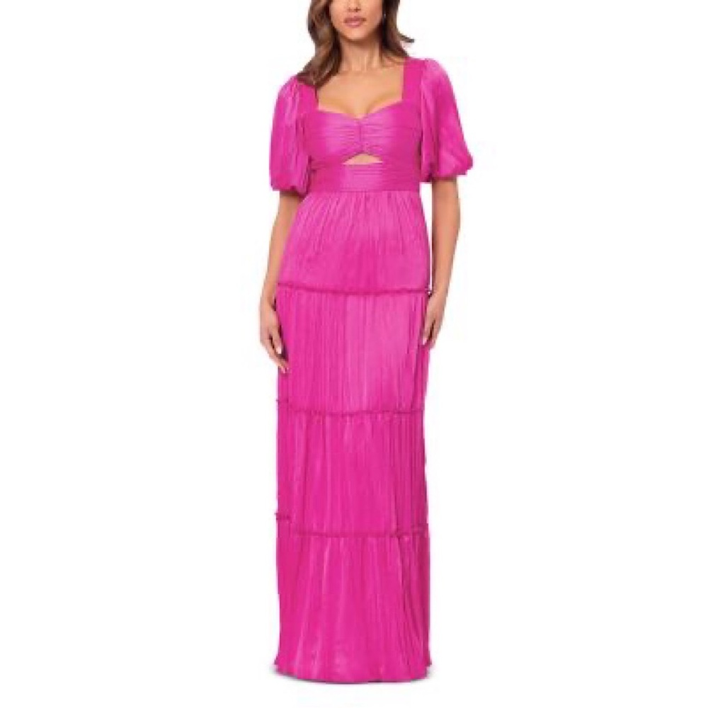 Aqua Pleated Cutout‎ A Line Dress PINK 4